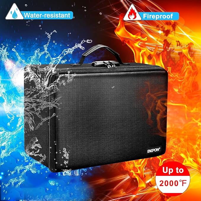 ENGPOW Fireproof Photo Storage Box with Lock,Photo Box Organizer with Divider＆Mesh Bag,Collapsible Portable Photo Storage Containers with Handle for Photos, Picture,Scrapbook,Art,Craft(Box Only)