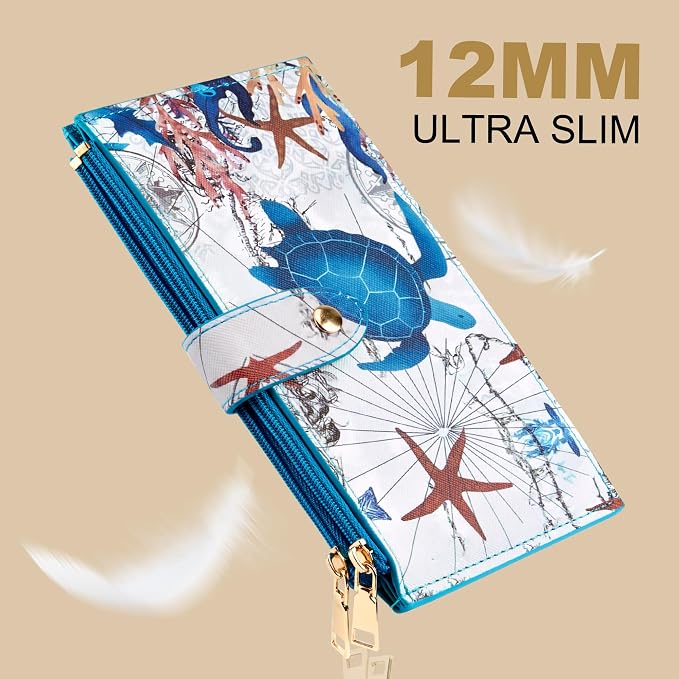Travelambo RFID Wallet Women Large Size Bifold Multi Card Wallet Case with Zipper Pocke Credit Card Holder for Women