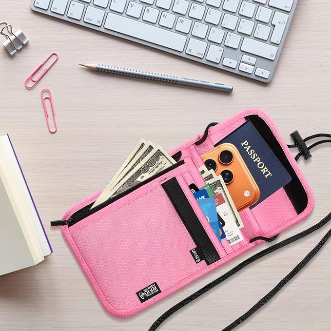Likesing 5.5" L x 7.9" W Travel Neck Wallet, RFID Passport Holder(Pink) | RFID Blocking Passport Holder for Travel, Security Lightweight Passport Travel Wallet, Neck Pouch Gifts for Women Men