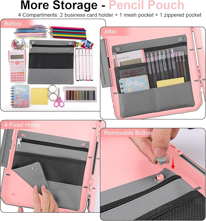 Clipboard, Clipboard with Storage, Heavy Duty Clip Boards 8.5x11, Protective Over Molded Edge, Plastic Clipboards, Contractor Folder with Internal Pen Pouch for Driver (Rose Pink)