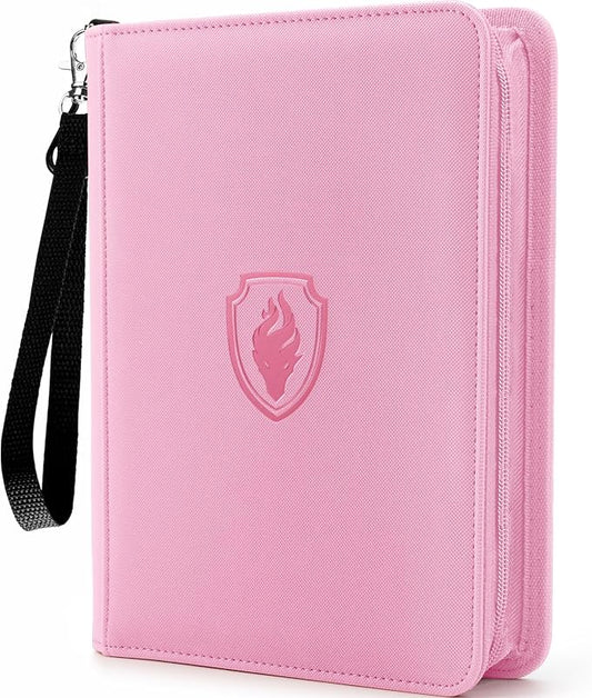Fabmaker Premium 4 Pocket Zip Card Binder, Trading Card Binder for 320 Cards, Portable PU Card Collection Binder, Collector Card Album Folder for Game & Sports Cards (Pink)