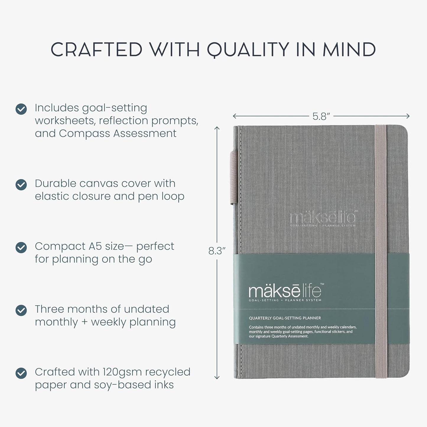 90-Day Quarterly Planner - Entrepreneur Goal Setting & Project Management, Undated 3-Month Productivity Planner for Small Business Owners, Gray