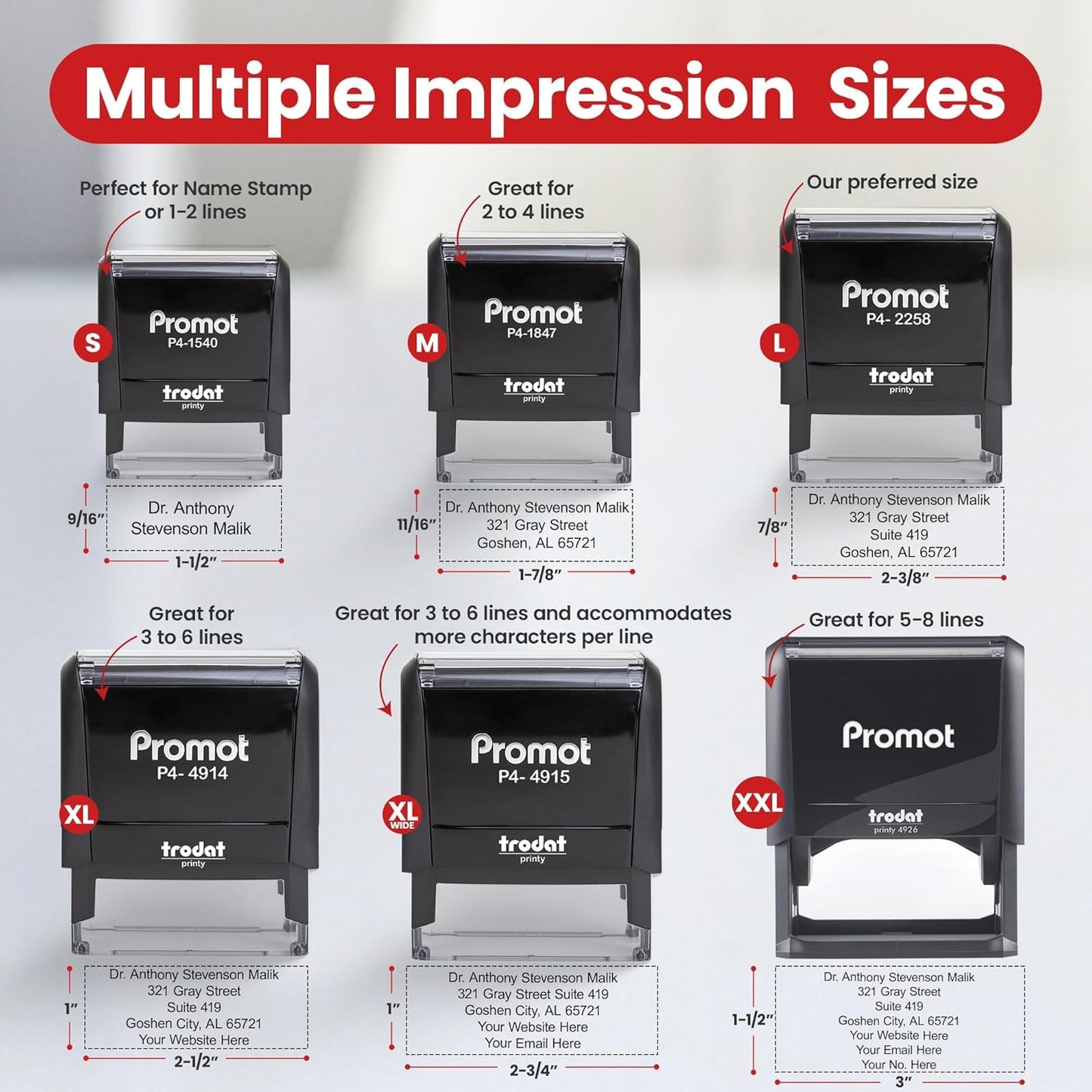 Promot Self Inking Stamp - Large Custom Stamp for Name, Address, Office, or Business Use - Up to 5-Line Personalized Rubber Stamp - Customizable Font & Ink Color - Personalized Name Stamp