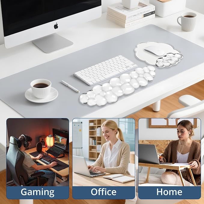Keyboard Wrist Rest Set — Ergonomic Cloud Gel Wrist Rest Keyboard and Mouse Pad, Non-Slip Desk Accessories for Office and Home（White）