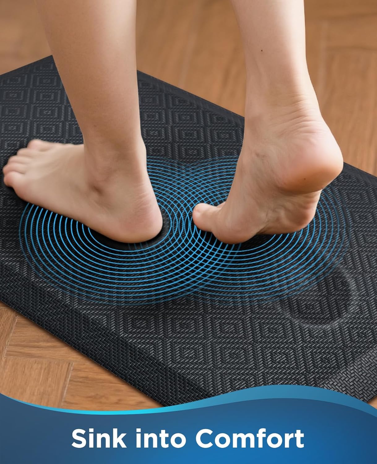 Ophanie Kitchen Mats for Floor, 3/4 inch Thick, 20x39 Anti Fatigue Cushioned Mat, Kitchen Rugs, Waterproof, Comfort Ergonomic Standing Mat for Office, Home, Sink, Black Non-Slip Ridged Bottom