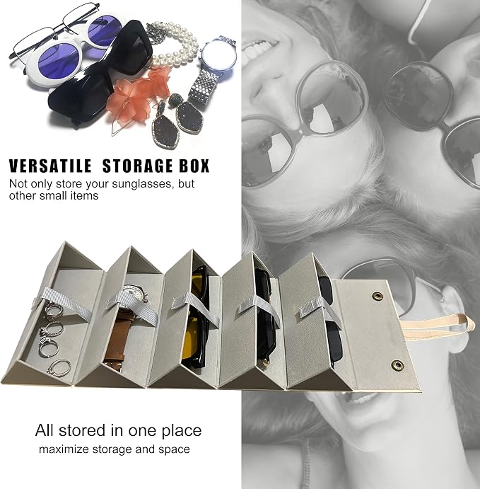 Longjet Sunglasses Organizer Travel Glasses Case 5 Slots Multiple Pairs Eyeglasses Storage Box Hanging Eyewear Holder