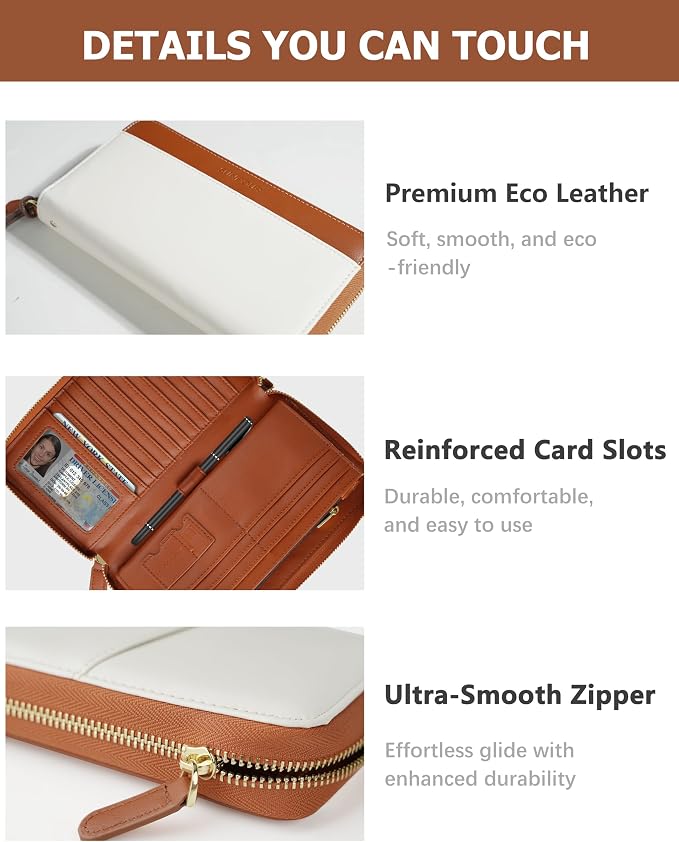 Large Travel Wallet for Women | RFID Blocking Zipper Wallet,Passport Holder Clutch with Wristlet