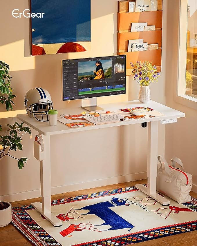 ErGear Height Adjustable Electric Standing Desk, 48 x 24 Inches Sit Stand up Desk, Memory Computer Home Office Desk, White