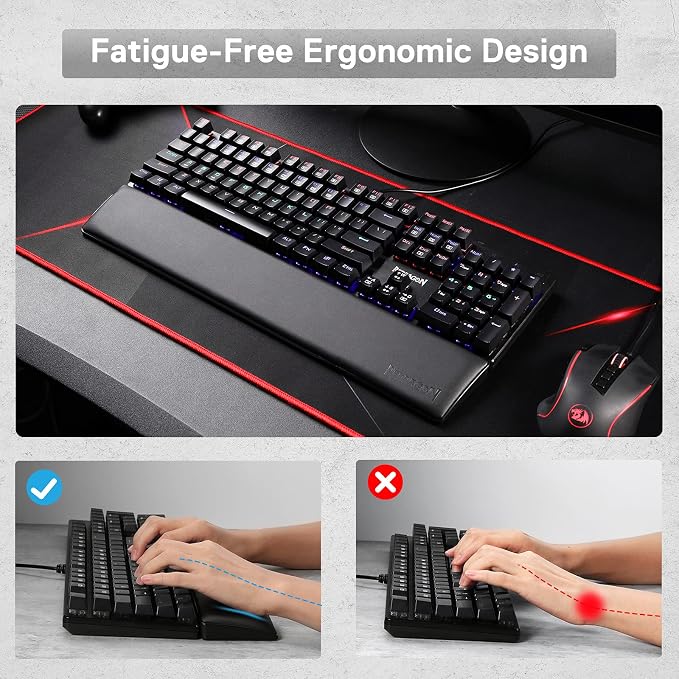 Redragon P037 Meteor L Computer Keyboard Wrist Rest Pad, Ergonomic Soft Memory Foam Wrist Support w/Anti-Slip Rubber Base, 100% 104 Keys Standard Size 17.12 x 2.87 in, 0.78 inch (20mm) Height, Black
