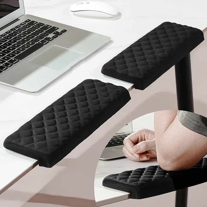 MEKASS L-Shaped Desk Elbow Pad for Desk, Memory Foam Elbow Support Padding with Non-Slip, Ergonomic Desk Edge Cushion, Wrist Comfort Support for Office Home 2 Pcs (Diamond Black)