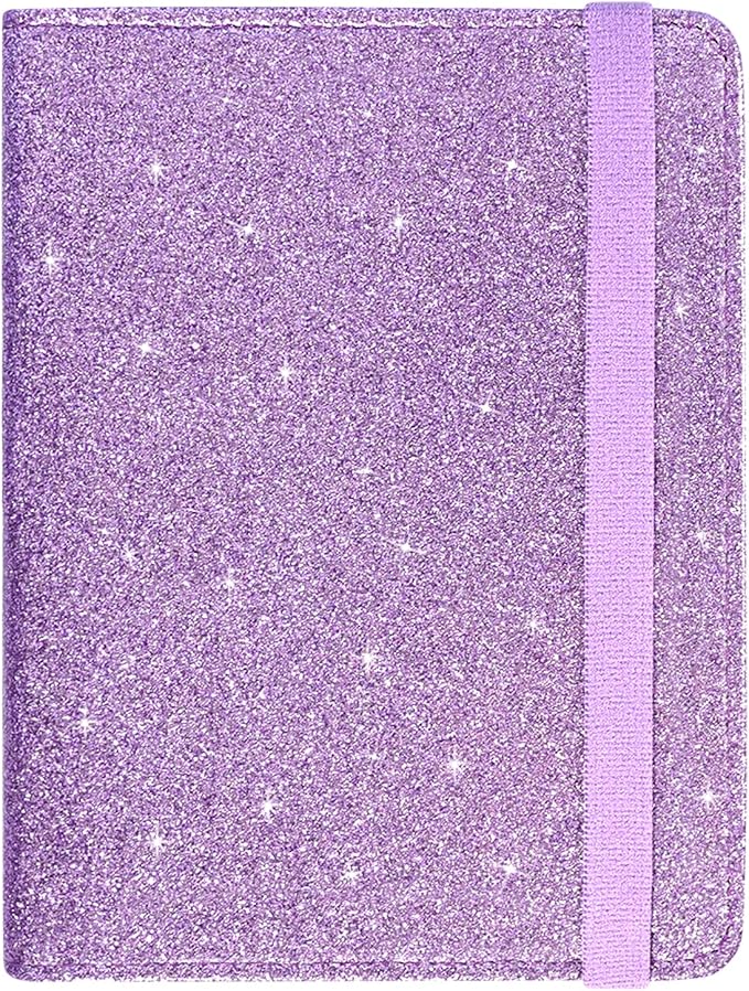ACdream Unisex Faux Leather Passport and Vaccine Card Holder, Glitter Purple, RFID Blocking, Protects Valuable Information