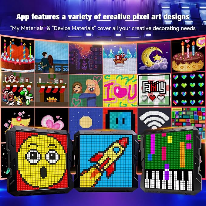 Pixel Display Frame, 32x32 Pixel Art Digital Picture Frame, Programmable LED Display with APP Control, Clock Alarm & Message Board, Bluetooth Smart Pixel Screen for Desktop, Home Office, Game Room