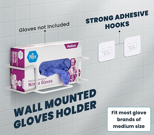 Alpine Industries Single Box Wire Wall Mount Glove Dispenser - Mounted Organizer Rack for Disposable Surgical Glovebox & Tissue Boxes - Hanging Lab & Kitchen Storage (White, 1 Box)