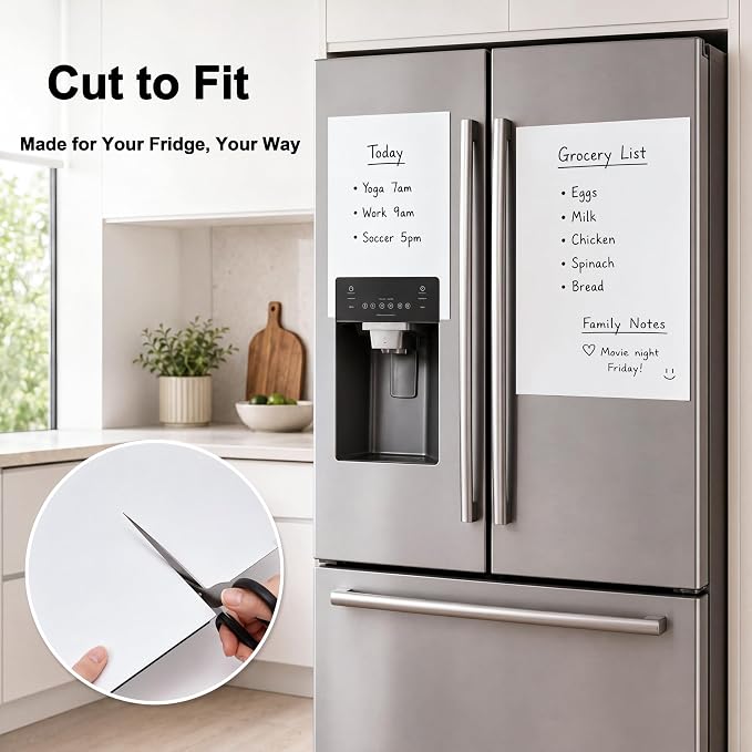 Large Magnetic Whiteboard for Fridge: Zones for Every Family Need | Dry Erase Sheet Needs No Drilling or Glue - 24" x 16" Kitchen Message Center with Magnet Backing and Zones for Family Members