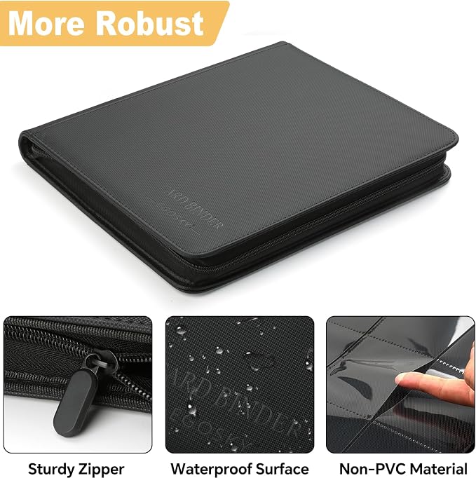 16-Pocket Business Card Binder holds 1024 Cards, Premium Diamond PU Leather Name Card Holder Organizer with Zipper, Black Sleeves Side Loading Card Book for Collectors & Office(black)