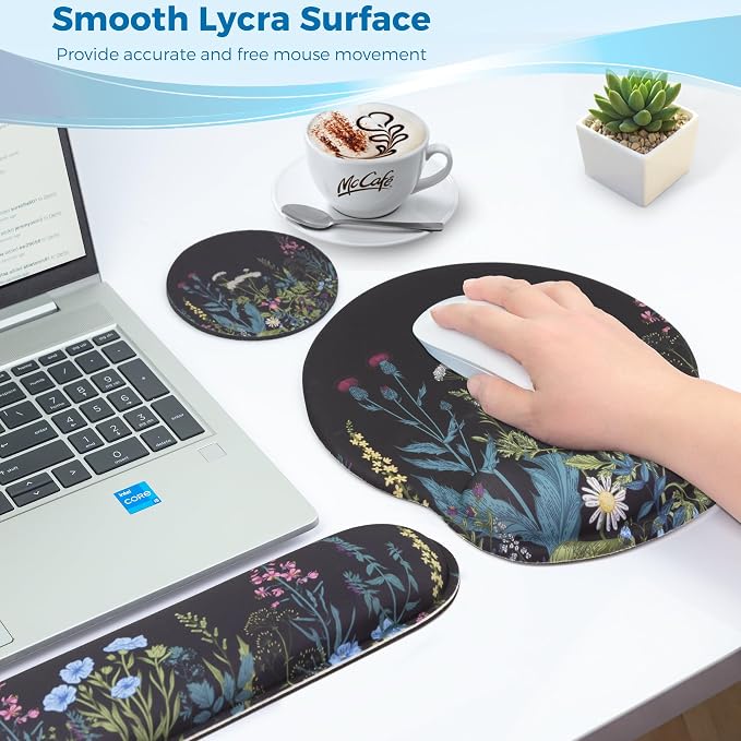 Mouse Pad and Keyboard Wrist Rest Support,Ergonomic Mouse Pad Set | Mousepad With Coaster and Non-Slip PU Base,Pain Relief for Desk Desktop Gaming, Computer,Office -Beach