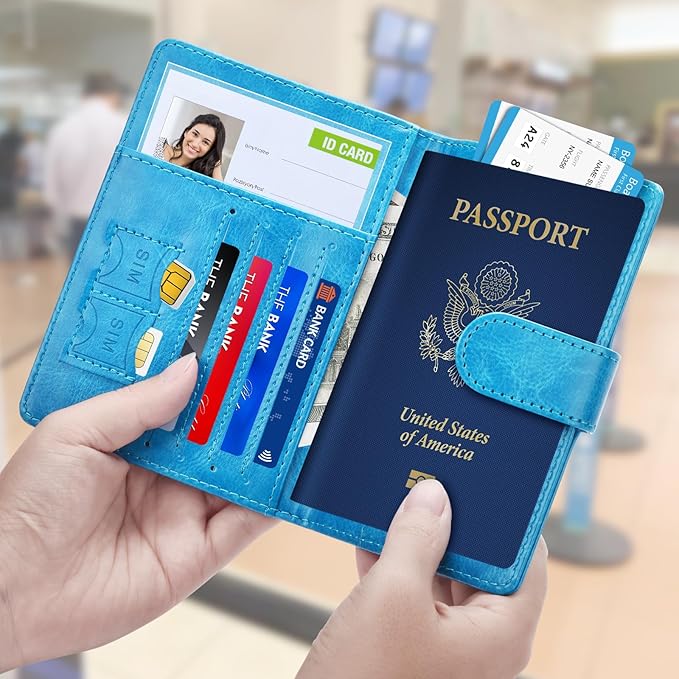 Herain Passport Holder for Travel Essentials, 2 Pcs Passport Cover Wallet Case Travel Gifts Women Men Family, RFID Passports Book Card Holders Travels Cruise Accessories Must Haves