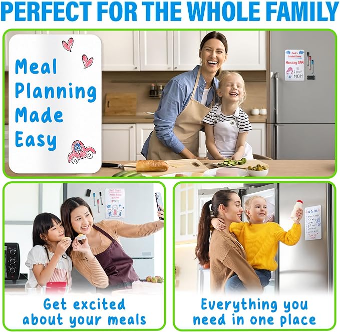 YES4QUALITY Magnetic Dry Erase White Board Sheet for Fridge 12x8 in, with Stain Resistant Technology, Includes 3 Markers and Big Eraser with Magnets, Small Refrigerator Whiteboard Planner
