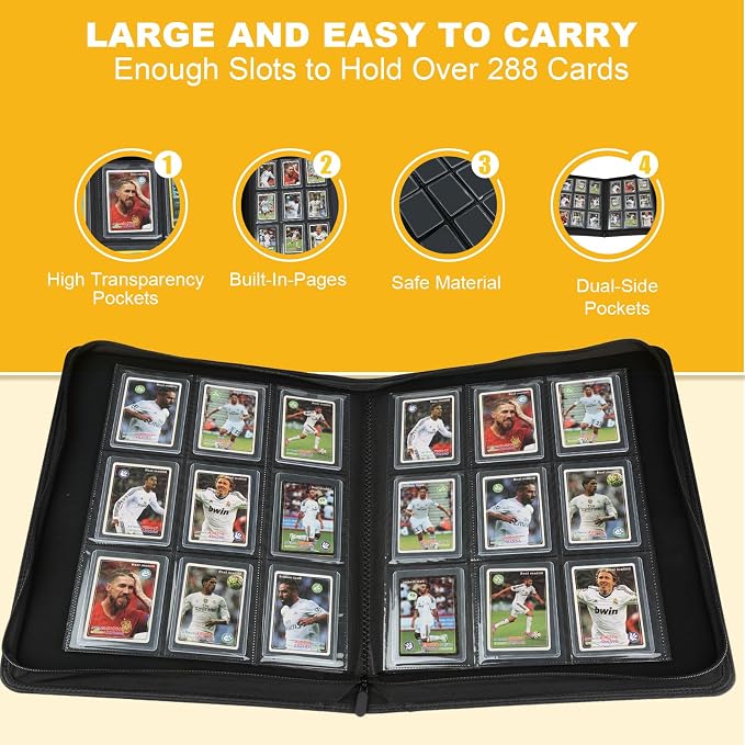9-Pocket Toploader Binder, Holds 288 Cards in 3x4" Rigid Hard Cases, Premium PU Leather Zippered Trading Card Album for TCG & Sports Cards, Waterproof & Anti-Scratch - Red