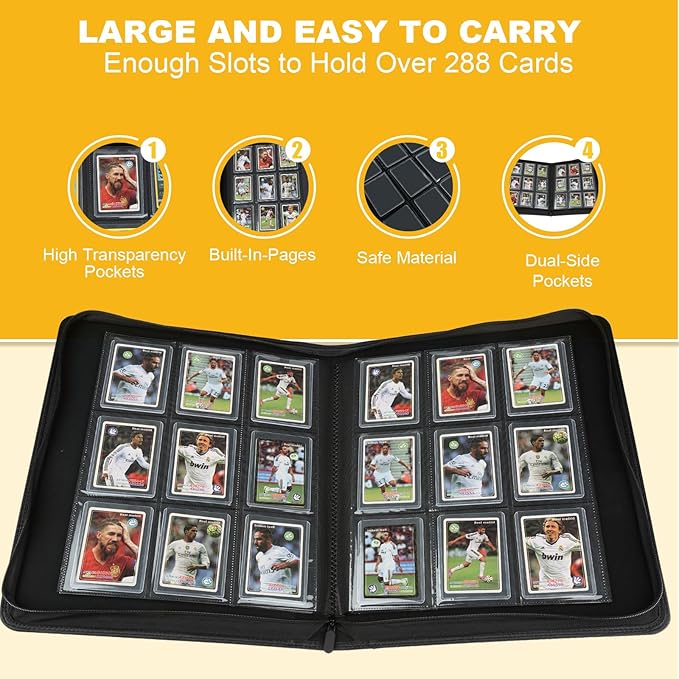 Toploader Binder,Toploader Hard Cases, 9-Pocket Pages Sleeves Hold up 288 Cards.Toploader Card Binder with Sleeves for “3×4” rigid，Card Holder(lake blue)