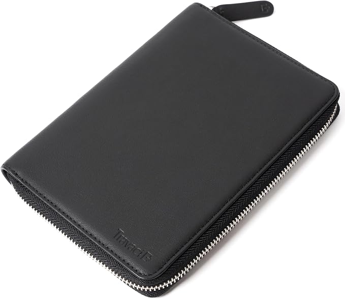 Full Grain Leather Family Passport Holder for 4 Passports - RFID Passport Holder and Travel Document Organizer - Large Leather Travel Wallet for Families - Black