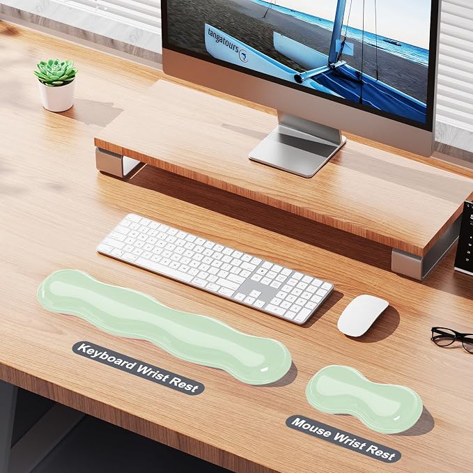 MOKURU Gel Keyboard and Mouse Wrist Rest Set, Comfort Ergonomic Wrist Support, for Wrist Pain Relief, Computer Keyboard Wrist Rest (Green)