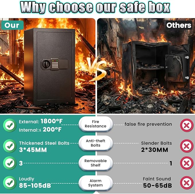 6.5 Cuft Large Safe Fireproof Waterproof | 1700°F Fire Protection for 𝟑𝟓 𝐌𝐢𝐧𝐬, Security Safe Box with Combination Lock, Anti-theft Alarm and Removable Shelf, Home Safes Water and Fireproof