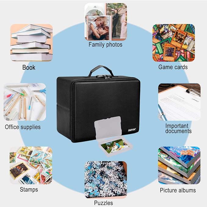 ENGPOW Photo Storage Box with 18 Inner 4" x 6" Photo Case(Clear), Fireproof Photo Organizer with Lock, Collapsible Portable Acid-Free Photo Keeper Craft Storage with Handles for Home, Office, travel