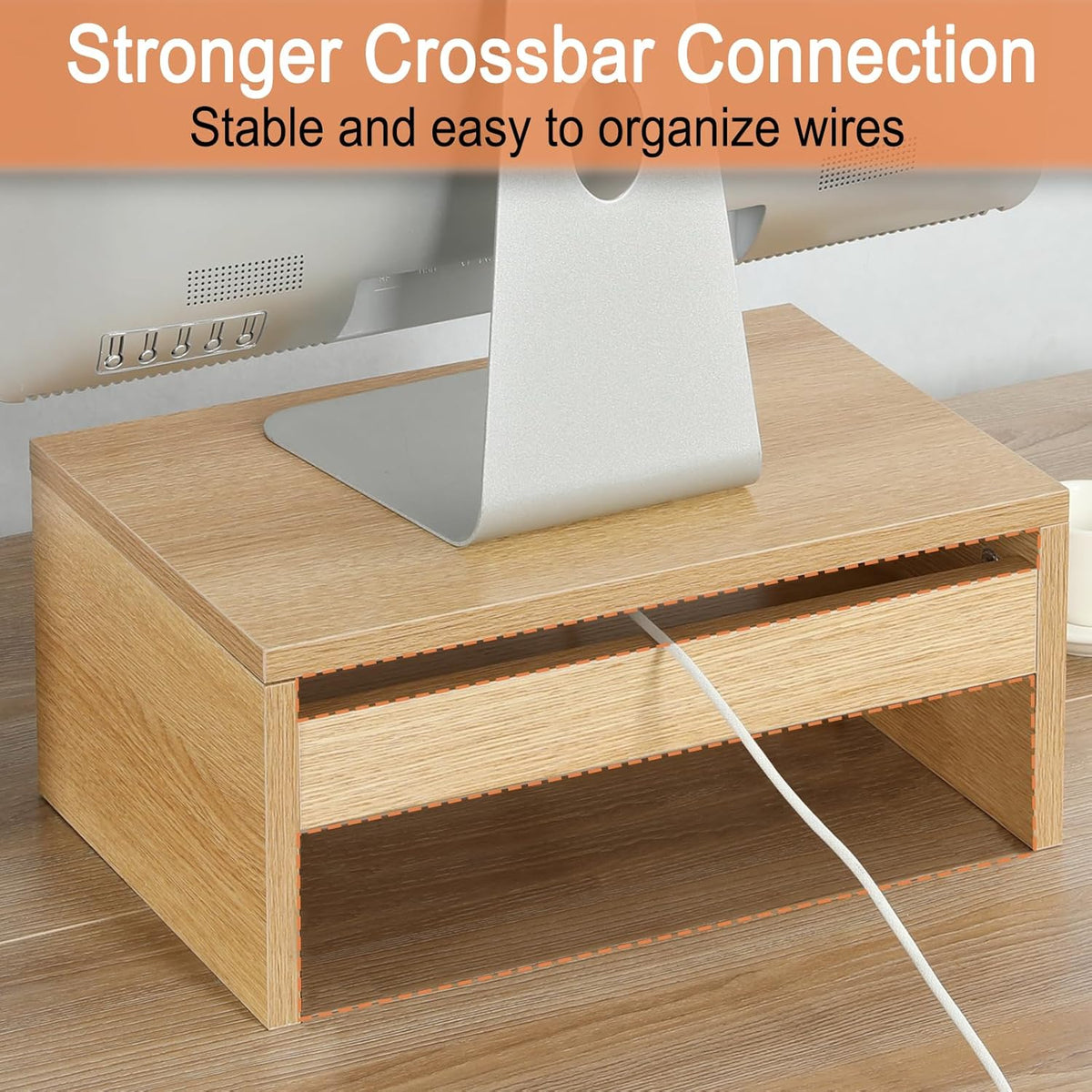 TEAMIX Higher Monitor Stand Riser, Wood Monitor Riser with Storage for Desk Small Monitor Stand TV/Screen/PC/Laptop Riser Computer Stand Desktop Shelf