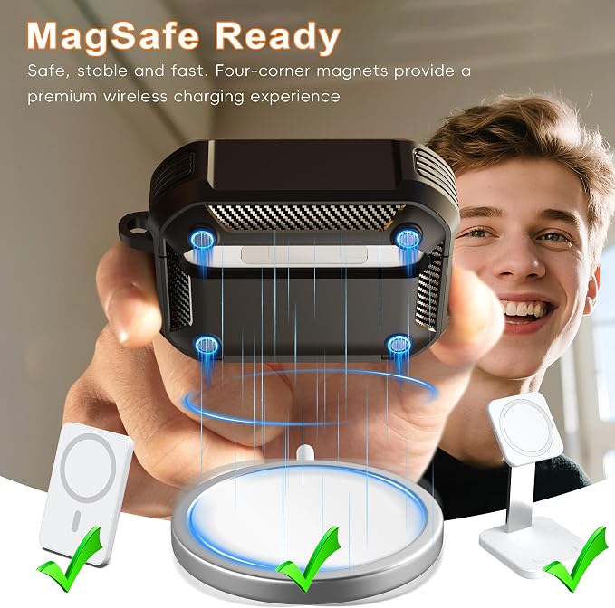 R-FUN for AirPods 4 Case with Lock Magnetic Lid MagSafe, Yellow | Compatible with Apple AirPods 4th Generation Protective Case with Cleaner Kit & Carabiner, Powerful Drop Protection