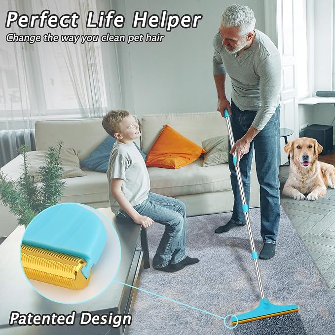 Carpet Rake for Pet Hair Removal Tool, Dog Cat Hair Remover for Furniture | 60'' Pet Hair Remover Broom for Pet Owner Reusable Hair Remover with Adjustable Handle, Carpet Brush for Rugs, Mats, Couch