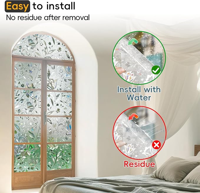 Reusable Static Cling Rainbow Window Privacy Film Decorative, Stained Glass Window Clings for Home Glass Doors, 23.6" by 78.74"