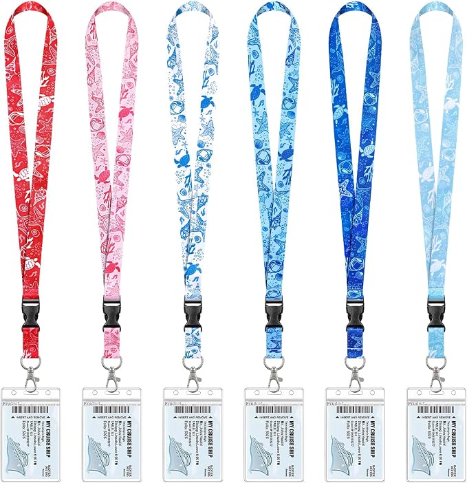 6 Pack Cruise Lanyard for Ship Cards, Cruise Essentials 2026, Starfish | Detachable Lanyards with Waterproof ID Badge Holders, Cruise Must Have for Carnival, Royal Caribbean, NCL