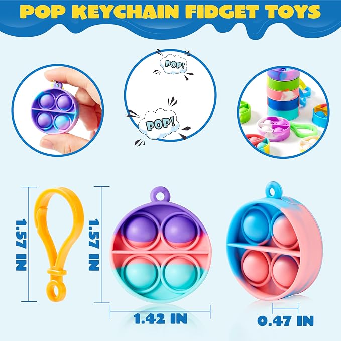 JOYIN Round Pop Fidget Keychain 90 Pack Pop Fidget Toys Bulk Party Favors for Kids 4-8,8-12 Years, Birthday Goodie Bags Stuffers Back to School Gifts for Students Classroom Prizes Sensory Toys