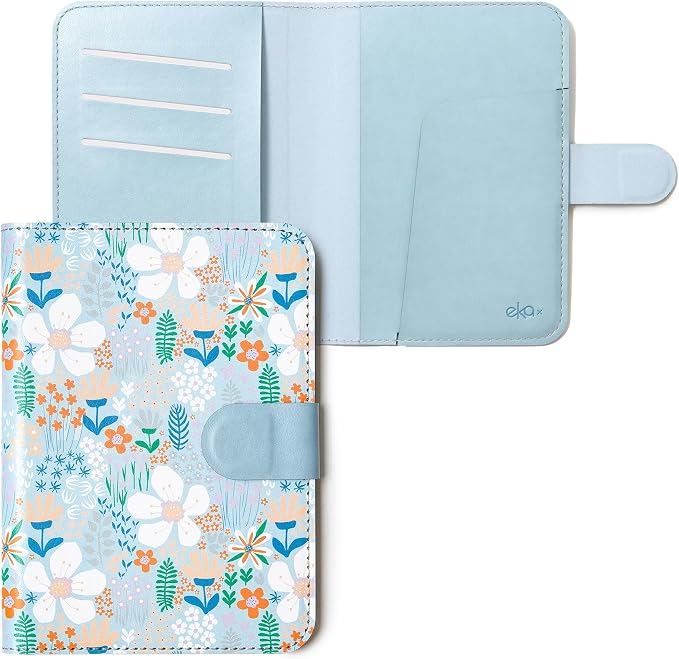 Leatherette Passport Holder with Floral Patterns, Premium PU Leather, Snap Button Closure, Travel Wallet Cover for Passport, Boarding Pass, and Cards(Aquatic orchid)
