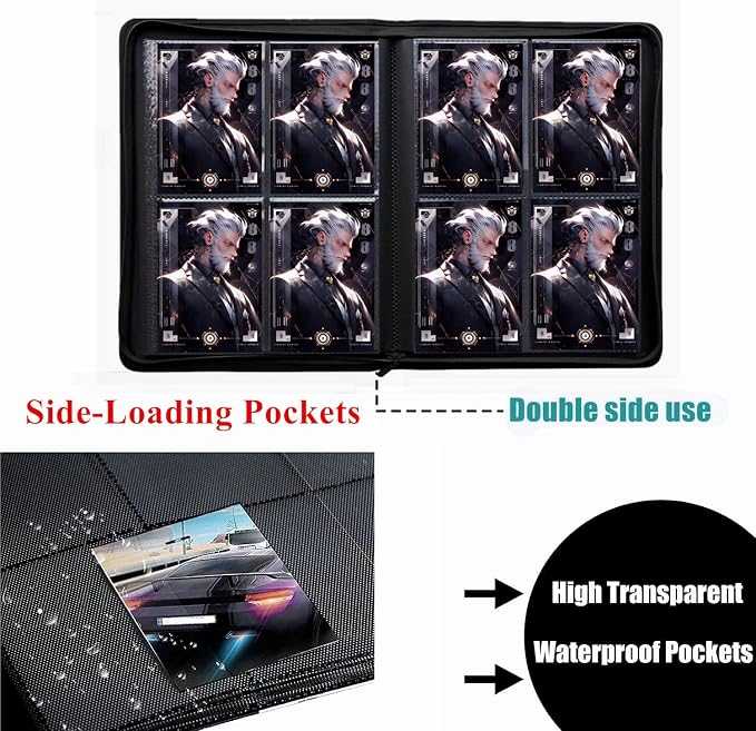 Trading Card Binder 4 Pocket, 240 Pockets Ringless PU Cover Card Collection Binder, Double Sided Card Binder Collector Album, Card Folder for MTG, TCG, Sports Cards, Game Card (Blue, 4Pockets)
