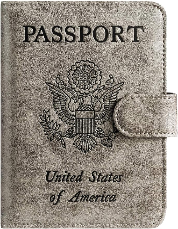 Passport Holder Cover Wallet RFID Blocking Leather Card Case Travel Accessories for Women Men (Grey)