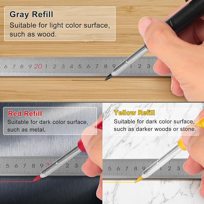 MECHEER 4 Pack Carpenter Pencils Mechanical Pencils with 48 Refills, Construction Pencils with Built-in Sharpener, Long Nib Deep Hole Heavy Duty Woodworking Pencil Marker for Architect (2 Colors)