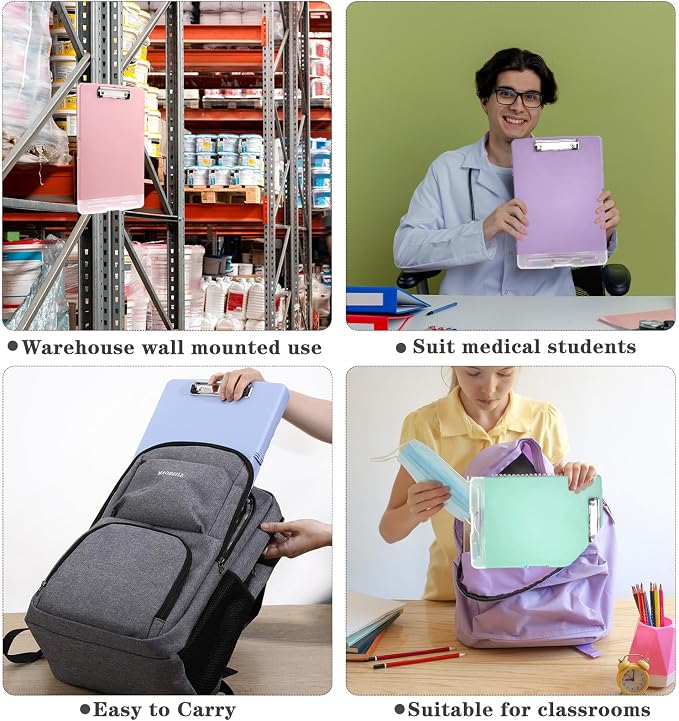 JIEYAO 6 Pcs Heavy Duty Plastic Clipboard with Storage, A4 Pastel Colors Waterproof Clipboards with Pen Holder Side-Opening Nursing Clip Board for Office School Supplies