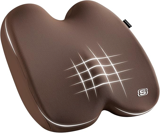 Skechers Seat Cushion, Ergonomic Memory Foam Cushion for Long Sitting Hours on Office & Home Chair, Car Seat Cushion for Sciatica, Coccyx Cushion,Brown