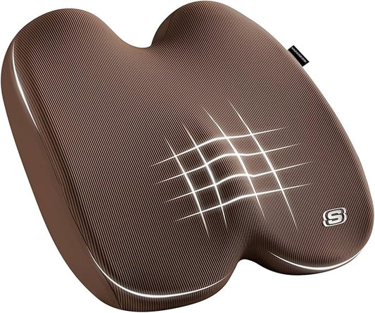Skechers Seat Cushion, Ergonomic Memory Foam Cushion for Long Sitting Hours on Office & Home Chair, Car Seat Cushion for Sciatica, Coccyx Cushion,Brown