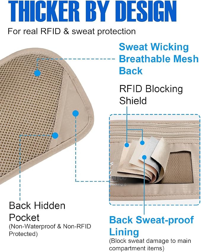 Money Belt for Travel, Passport Holder, RFID Blocking, Sweat-Proof, Beige | 3rd Gen Hidden Waist Wallet Anti Theft to Protect Cash, Credit Cards and Documents Under-Clothes for Men & Women, Bamneat