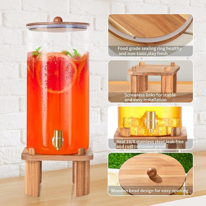 3 Gallon Extra Large Drink Dispenser for Parties,Glass Beverage Dispenser with Stand,Water Drink Dispenser with Airtight Valve,Lemonade Dispenser for Fridge,Water, Juice,Cocktails,Ice Tea & Sun Tea