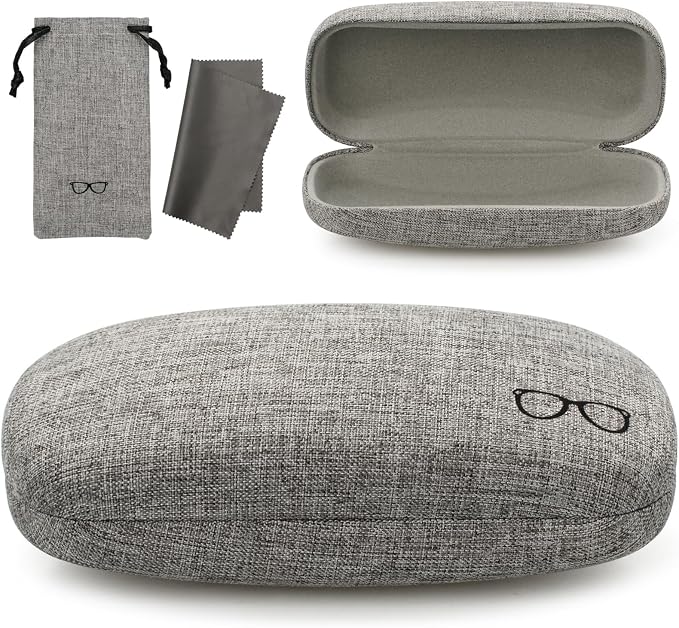 Vemiss Hard Shell Sunglasses Case, Large Linen Fabric Protective Glasses Case for Men Women