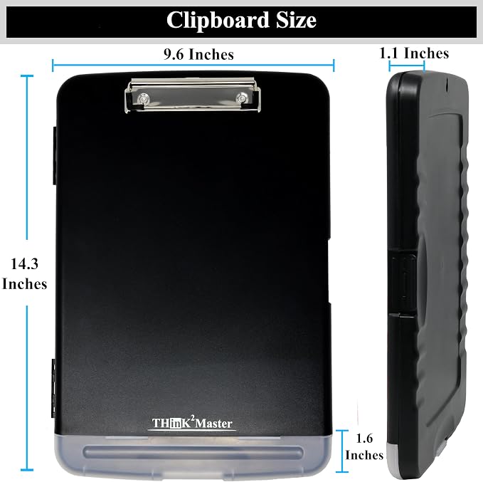 Think2Master [3 Pack] Black Plastic Storage Clipboard with Pencil Holder. | 25% Heavier & 25% Sturdier| Heavy Duty. Nursing, Teacher & Classroom Must Have.