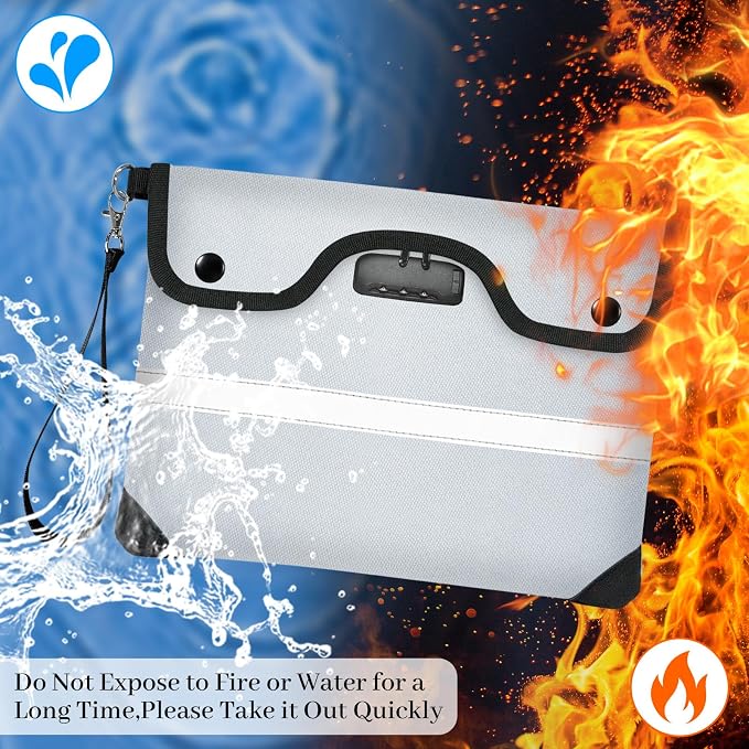6200°F Fireproof Document Bag with Lock, 11.4 x 8.3 Inch Fire Proof Bag for Documents, Fire Proof Money Bags with Zipper Envelope, Water Resistant Fireproof Pouch Cash for Envelope Silver
