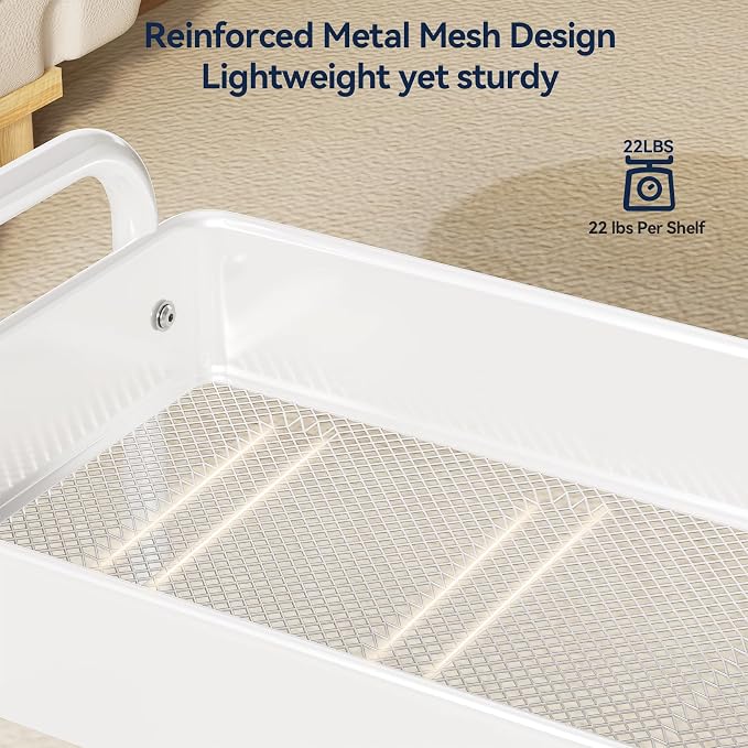 3 Tier Rolling Cart, Heavy Duty Metal Utility Cart with Wheel White | Sturdy Rolling Storage Cart With Hooks & Hanging Cups, Great For Craft, Art Workspace, Kitchen ,Snack And Office Storage