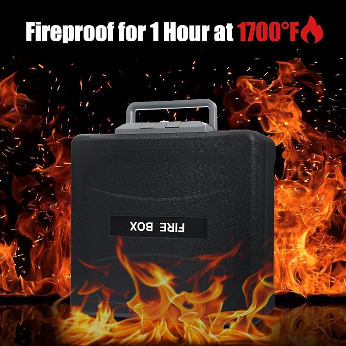 Fireproof and Waterproof Safe, fire safe document box with Sensor light, Portable Lock Box with Key Lock and Ergonomic Handle, 1 Hour at 1700°F, 72 Hours Waterproof