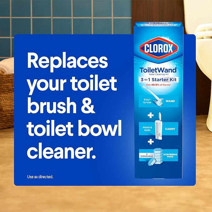Clorox 03191CT Toilet Wand Disposable Toilet Cleaning Kit: Handle, Caddy & Refills, White (Case of 6)