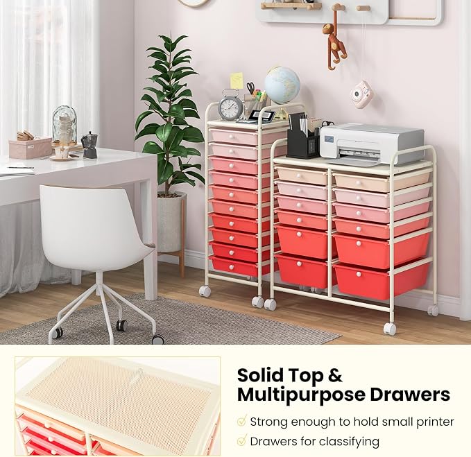 BECOMFORT 12-Drawer Rolling Cart with Drawers, Storage Cart on Wheels, Teacher Classroom Organizers with Metal Frame, Mobile Craft Cart, Trolley Utility Cart for School Office Play Room
